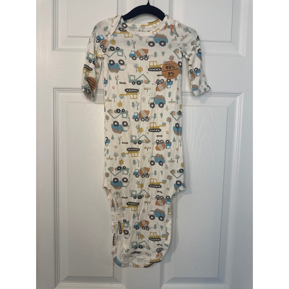 Baby Essentials Bamboo Viscose Construction Truck Bodysuit Cream 3M Fold Mitten